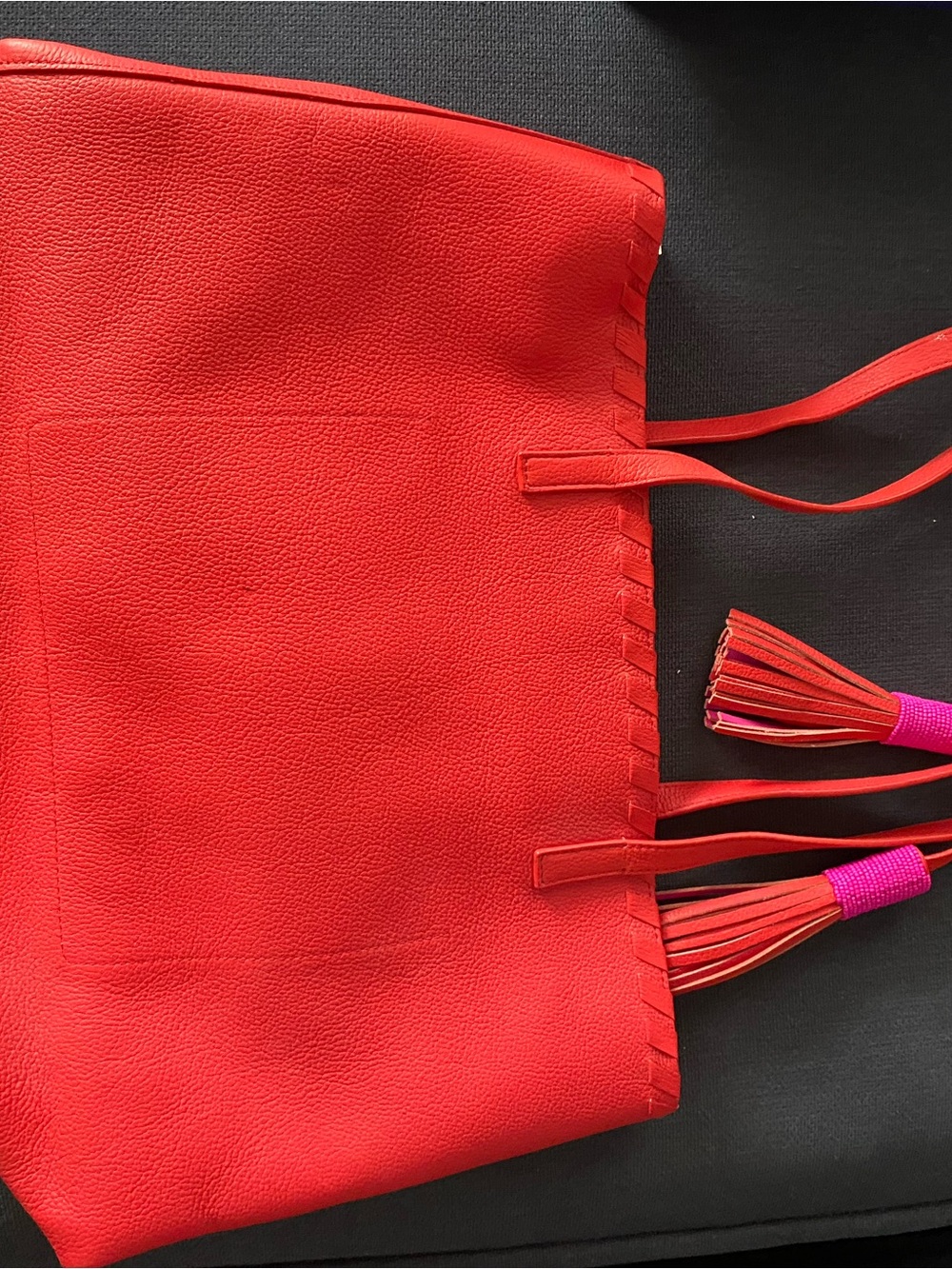 kate spade Red and Pink Leather Tote Shoulder Bag with Tassels - Picture 3 of 4